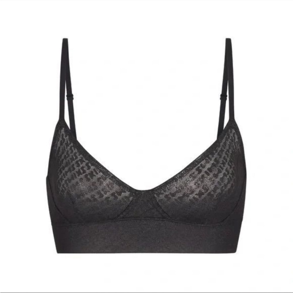 SKIMS‎ Logo Mesh Foil Triangle Bralette in Onyx Small NWOT